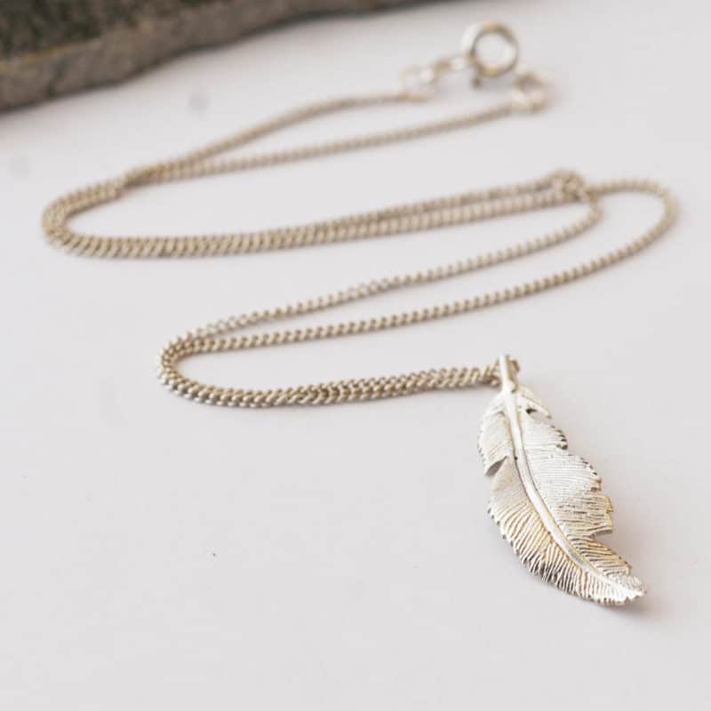 Silver feather necklace