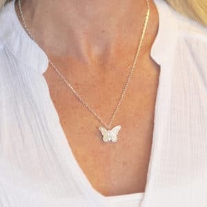 butterfly necklace worn