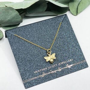 Dainty yellow gold bee necklace