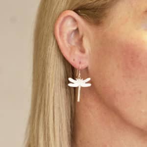 Dragonfly earrings worn