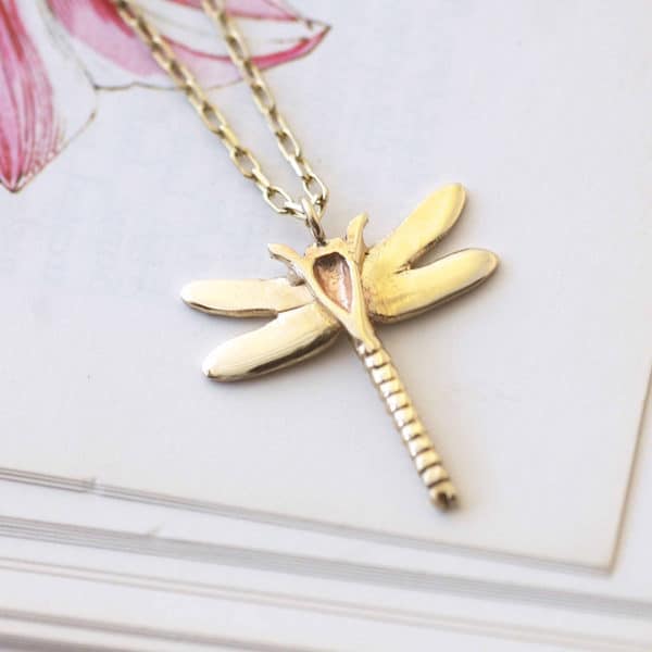 Gold dragonfly necklace reverse