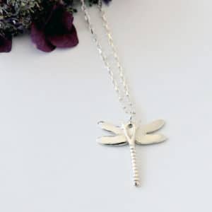 Silver dragonfly necklace reverse