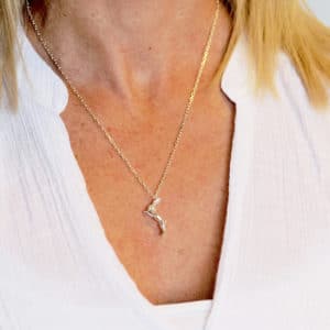 Hare necklace worn