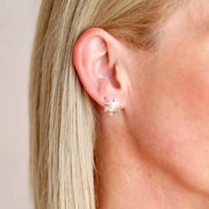 Maple leaf stud earrings worn