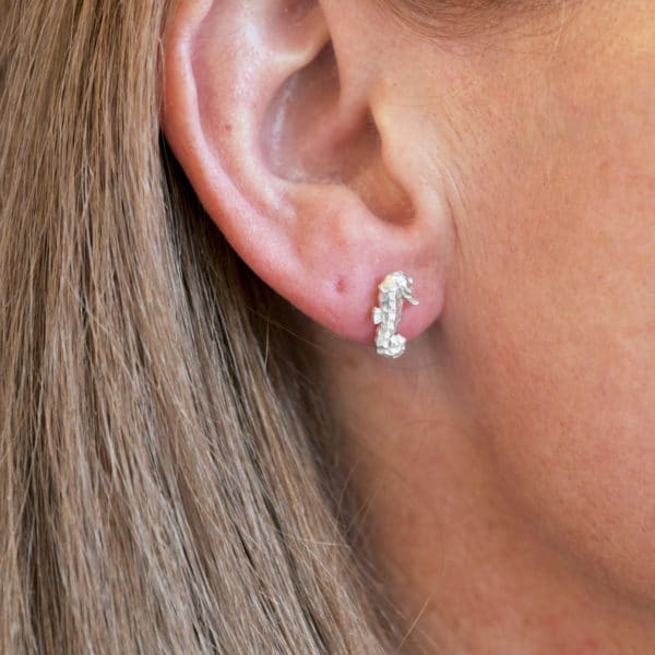 Silver seahorse stud earrings