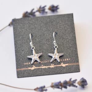 Silver starfish hook earrings