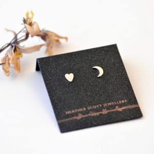 Silver heart and moon studs