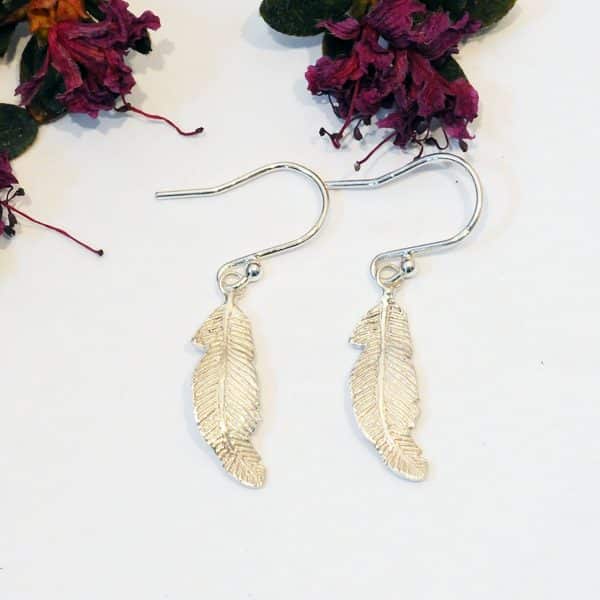 Silver feather hook earrings