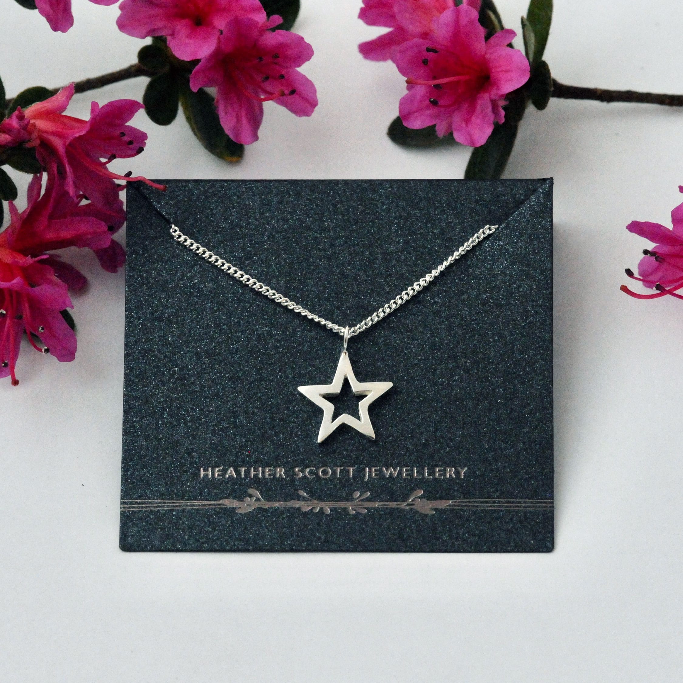 Sterling Silver Flat Star Necklace - 925, 45cm Chain With Extender