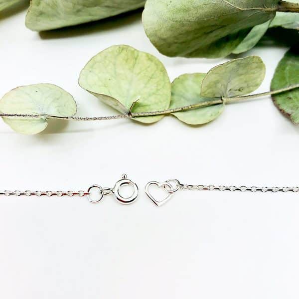Silver filed trace chain, clasp and heart fitting