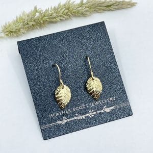 Yellow gold leaf hook earrings