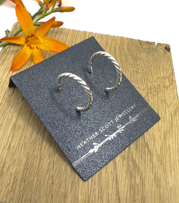 Silver twist hoop earrings - Image 2