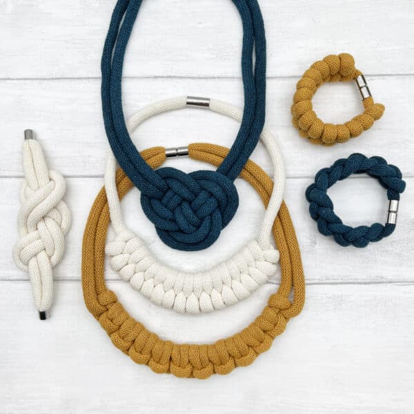 Macrame Kit: Rope Jewellery - Yellow, Navy and White - Image 2