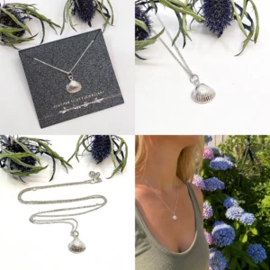 A selection of images of Heather Scott's silver shell necklace